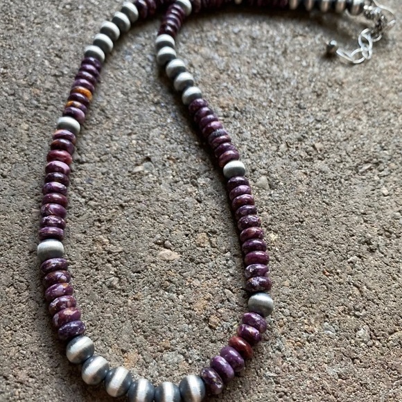 S.Silver Purple Spiny Oyster W Pears Bead Necklace - Picture 8 of 12